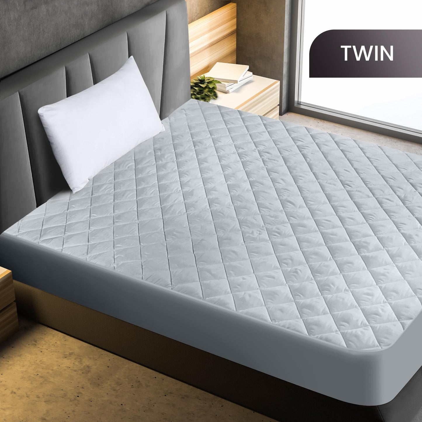 Utopia Bedding Quilted Fitted Mattress Pad, Twin Size, Elastic Fitted Mattress Topper Protector and Cover with Deep Pocket Stretches up to 16 Inches, Machine Washable (Light Grey)