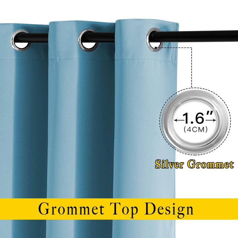 NICETOWN Living Room Blackout Curtains - Window Treatment Thermal Insulated Solid Grommet Blackout Panels/Drapes for Nursery (Teal Blue=Light Blue, Set of 2 Panels, 52 by 95 Inch)