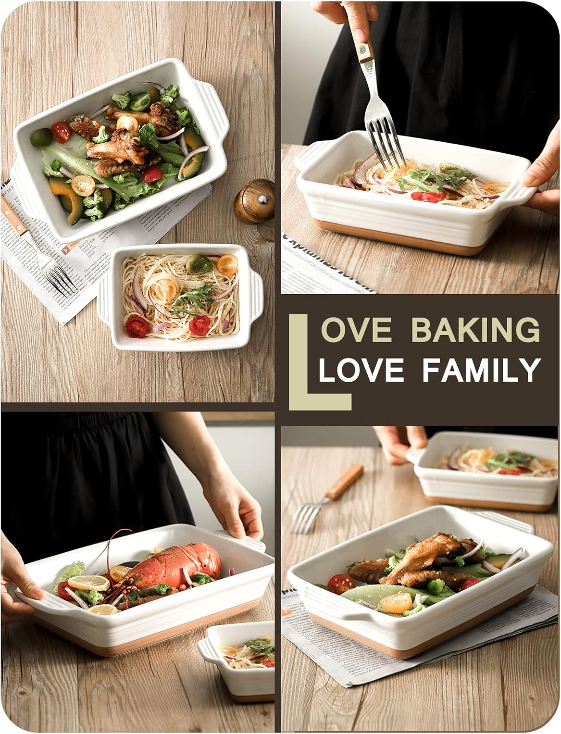 Regine Switzerland Ceramic Baking Dish - Extra Deep Casserole Set of 3 | Easy to Clean, 14.7 x 8.7 x 3 Inches, White