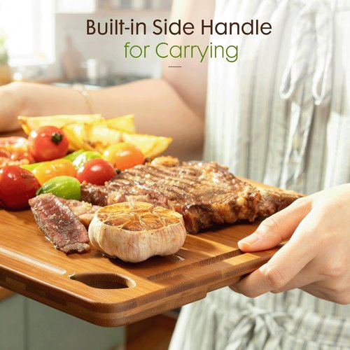 Astercook Bamboo Cutting Board Set - 4-Piece Kitchen Chopping Boards with Juice Groove & Holder