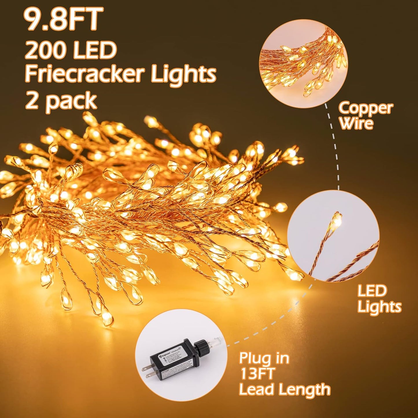 Skiennix 200LED Fairy Lights - 10Ft Waterproof Copper Wire String Lights for Bedroom & Wedding Decor - Warm White