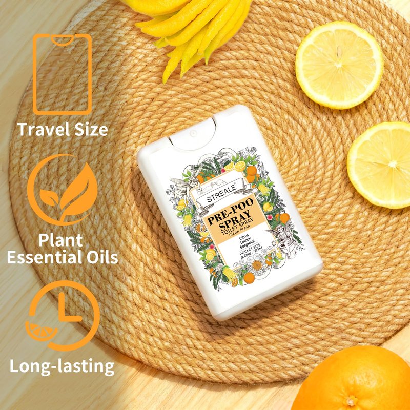 Travel Size Toilet Spray 6-Pack, Travel Essentials Toiletries, Pocket Size Pre-Poo Spray, Bathroom Odor Deodorizer, Up to 240 Uses, 6 Refreshing Scents