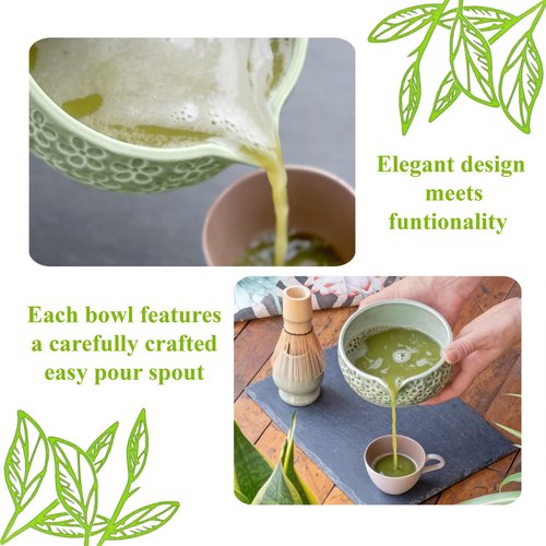 Marce Matcha Whisk Set- Matcha Set includes Matcha Whisk and Bowl, Sifter, Holder and Scoop- The Perfect Bamboo Whisk for Matcha Tea (Molted Green)