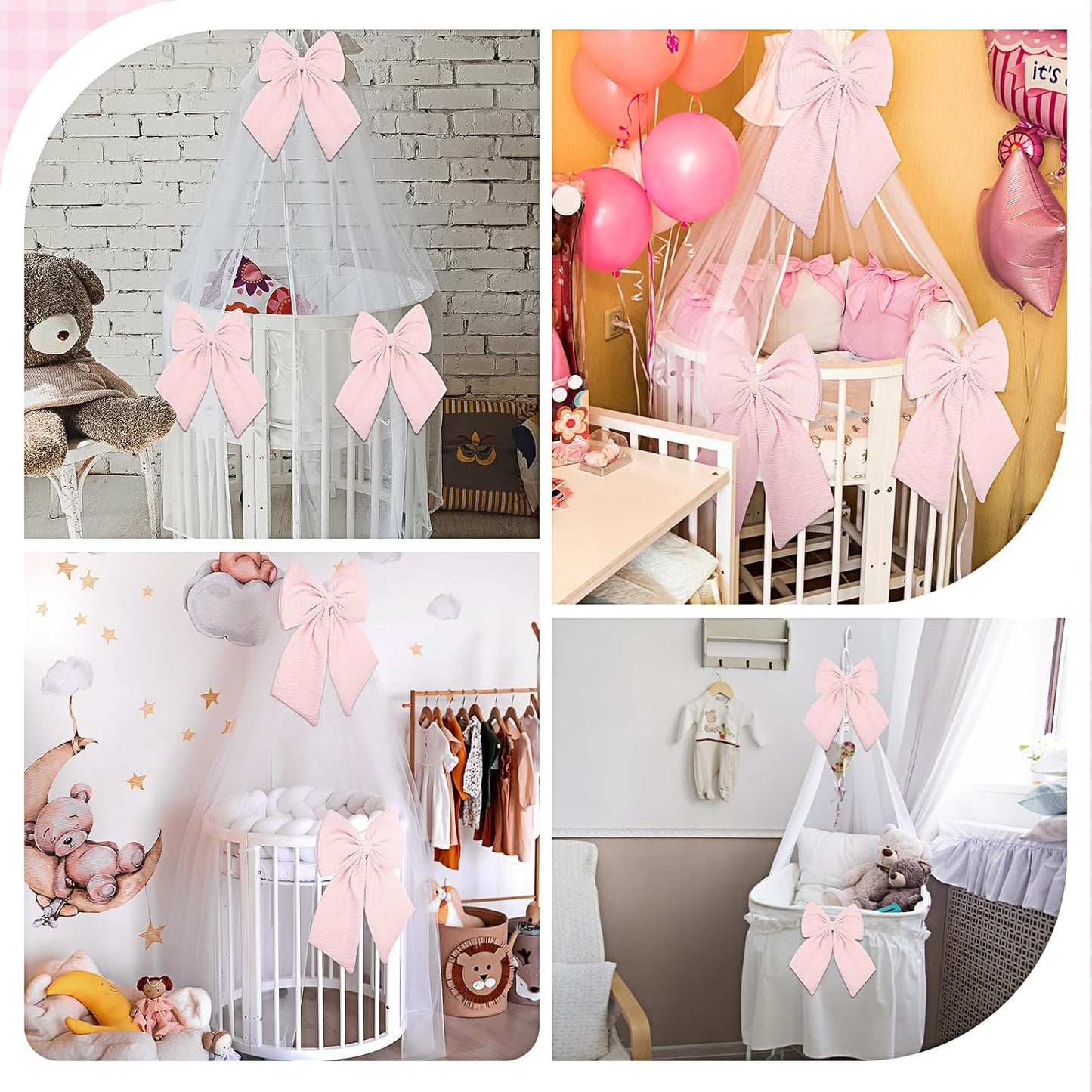 Riceshoot Large Crib Bows - 11 x 16 Inch Coquette Bow Decorations for Nursery | Pink