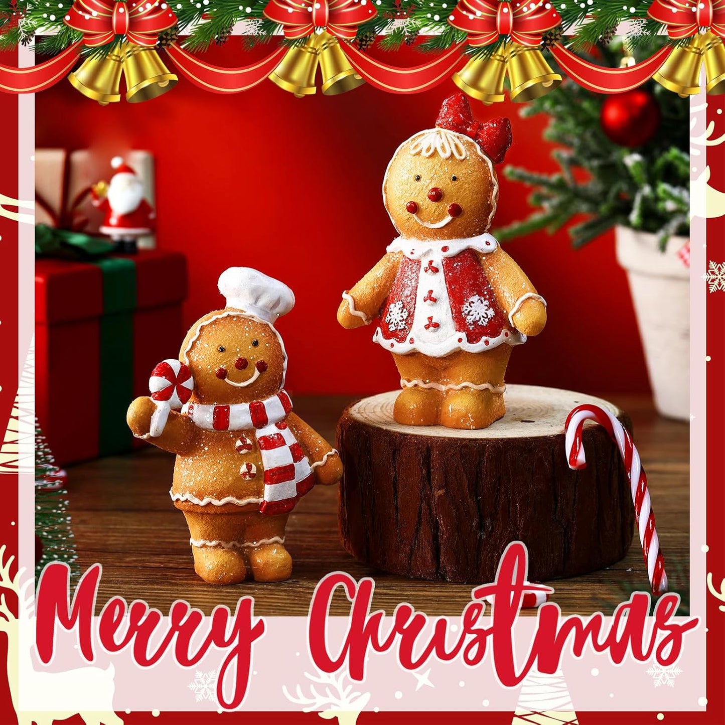 Moucuny Christmas Gingerbread Man Figurines - 2-Piece Resin Decor with Chef Hat & Scarf for Home Kitchen