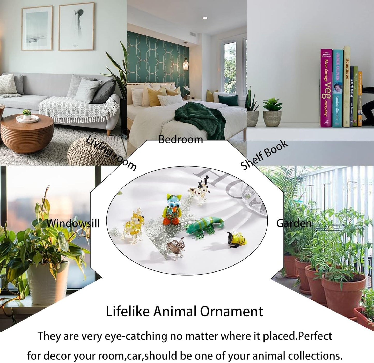 Skiennix 6Pcs Hand Blown Glass Figurines - Unique Christmas Reindeer, Birds, Giraffes & More for Home Decor & Gifts