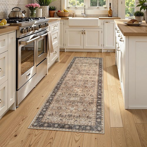 Collive 2x6 Rug Runners for Hallway, Washable Boho Kitchen Runner Rugs Non Slip Vintage Laundry Room Carpets, Low Pile Bathroom Rug Stain Resistant Soft Bedroom Carpet for Entry, Beside, Brown