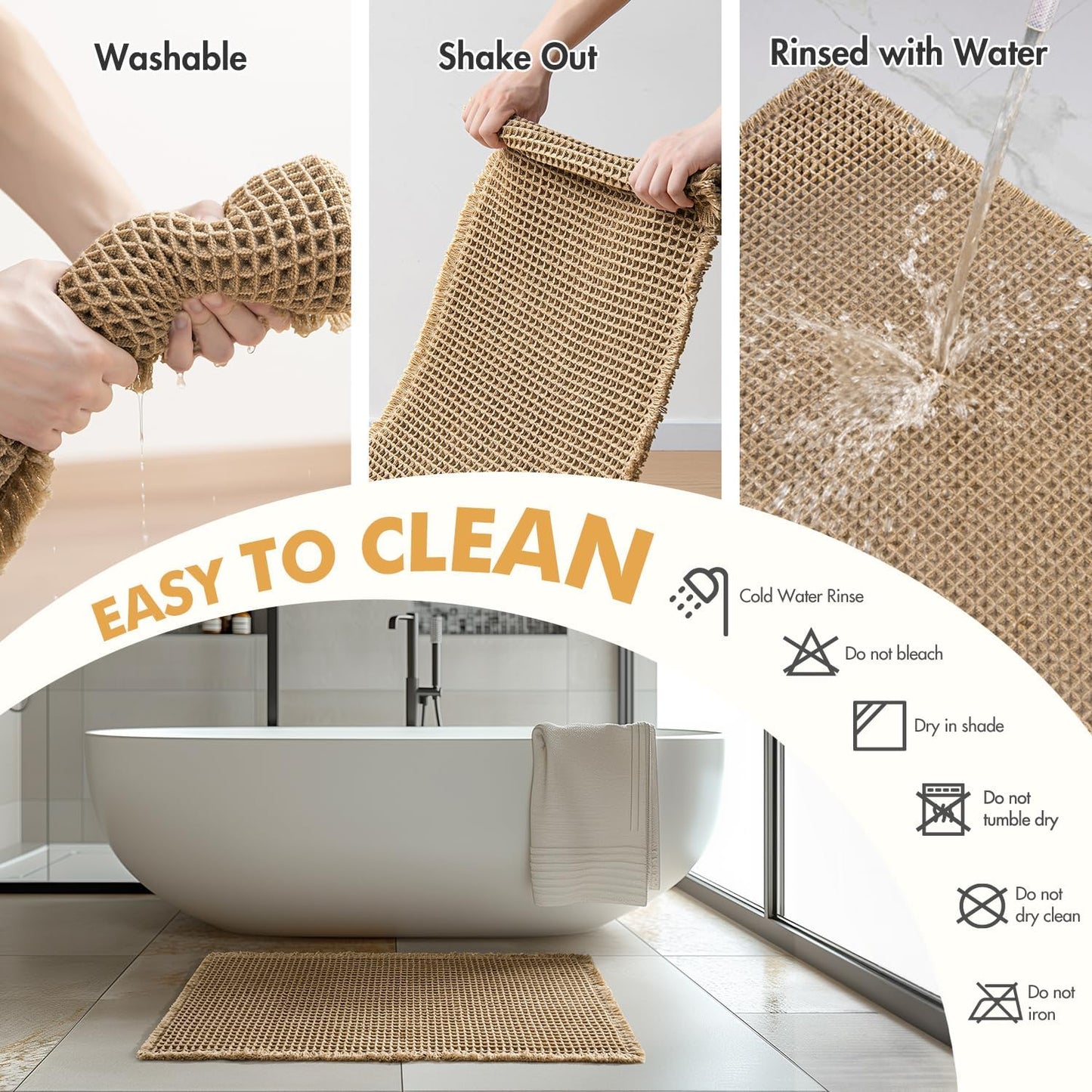 MIULEE Waffle Bathroom Rugs Set of 2 - Non-Slip, Super Absorbent & Ultra Soft, Brown 18x30 Inch
