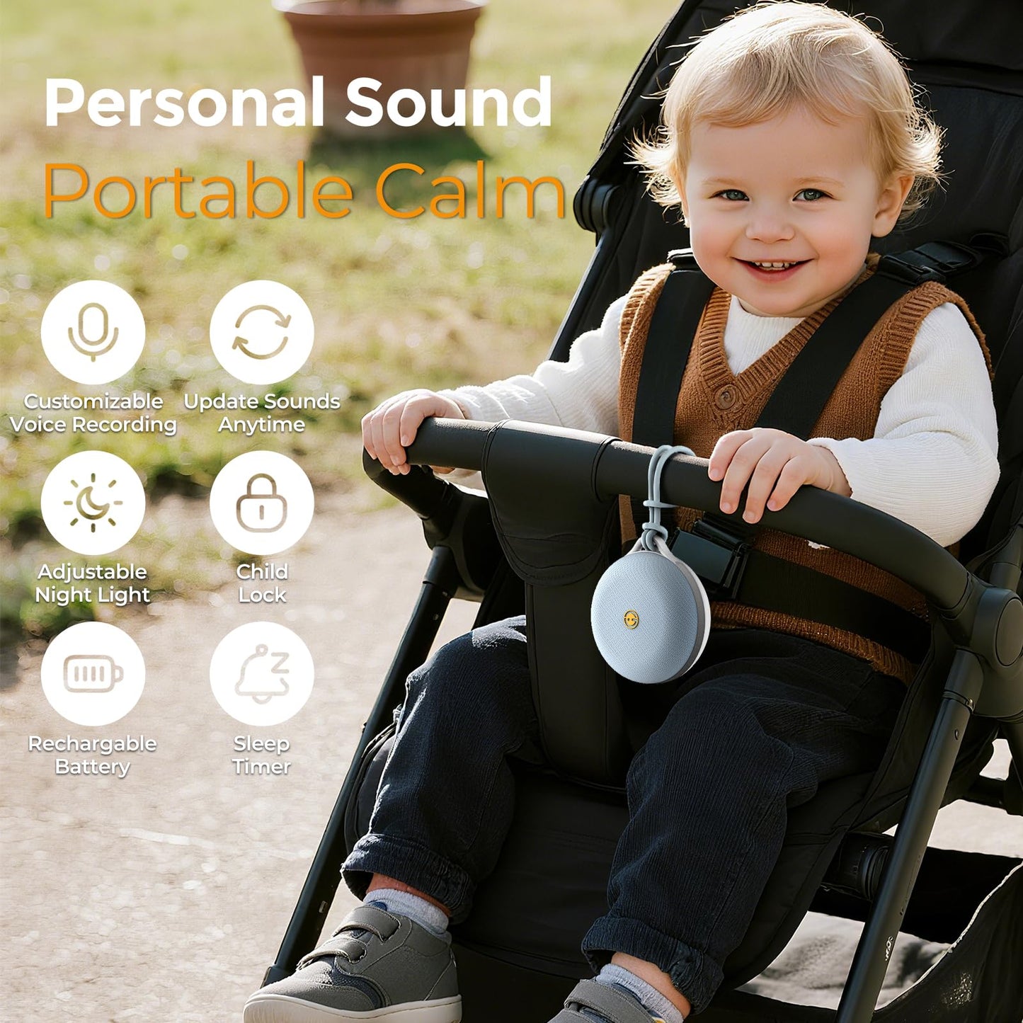 Portable White Noise Machine for Baby Sleeping, Sound Machine with Personal Voice Recording & Night Light, Rechargeable Battery for Travel, 12 Soothing Sounds & App Library, Toddler Travel Essentials
