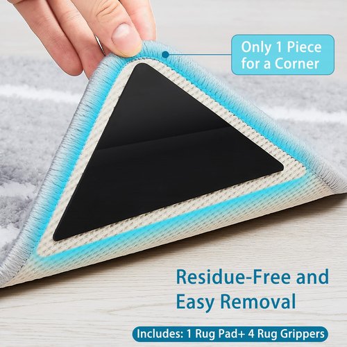 Veken Rug Gripper Pad for Hardwood Floors Tile Floors, 4 Pcs Rug Tape, Thick Cushion Non Slip Rug Pads for Area Rugs, Under Carpet Anti Skid Mat, Keep Your Rugs Safe and in Place, 2x3 Ft