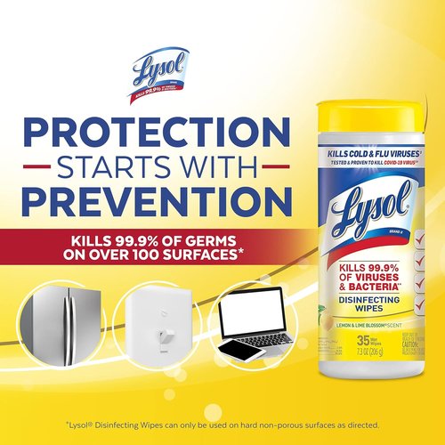 Lysol Disinfectant Wipes - Multi-Surface Antibacterial Cleaning - Lemon & Lime Blossom, 105 Count (Pack of 3)