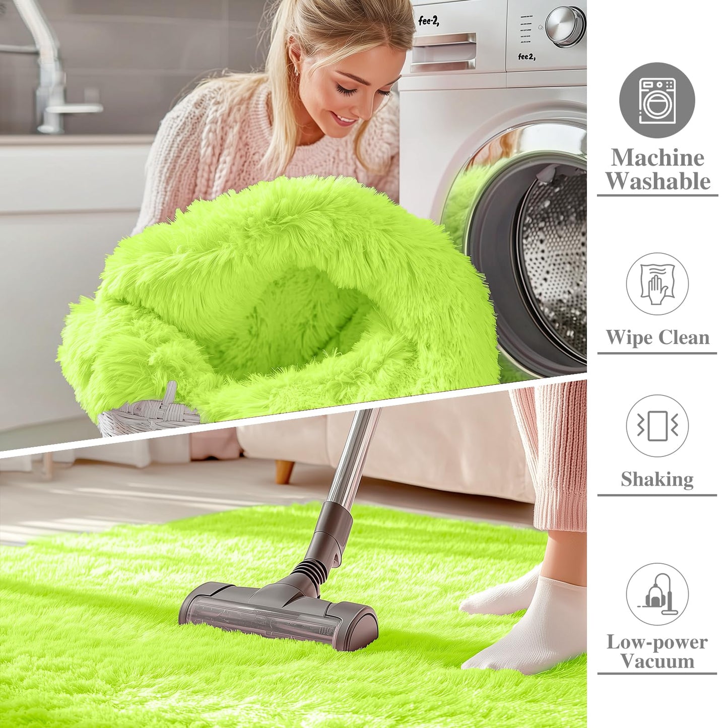 OLANLY 6x9 Machine Washable Large Area Rugs for Living Room, Bedroom, Soft Fluffy Shaggy Bedside Rug, Indoor Floor Carpet for Kids Girls and Boys, Dorms, Nursery, Home Decor Aesthetic, Lime Green