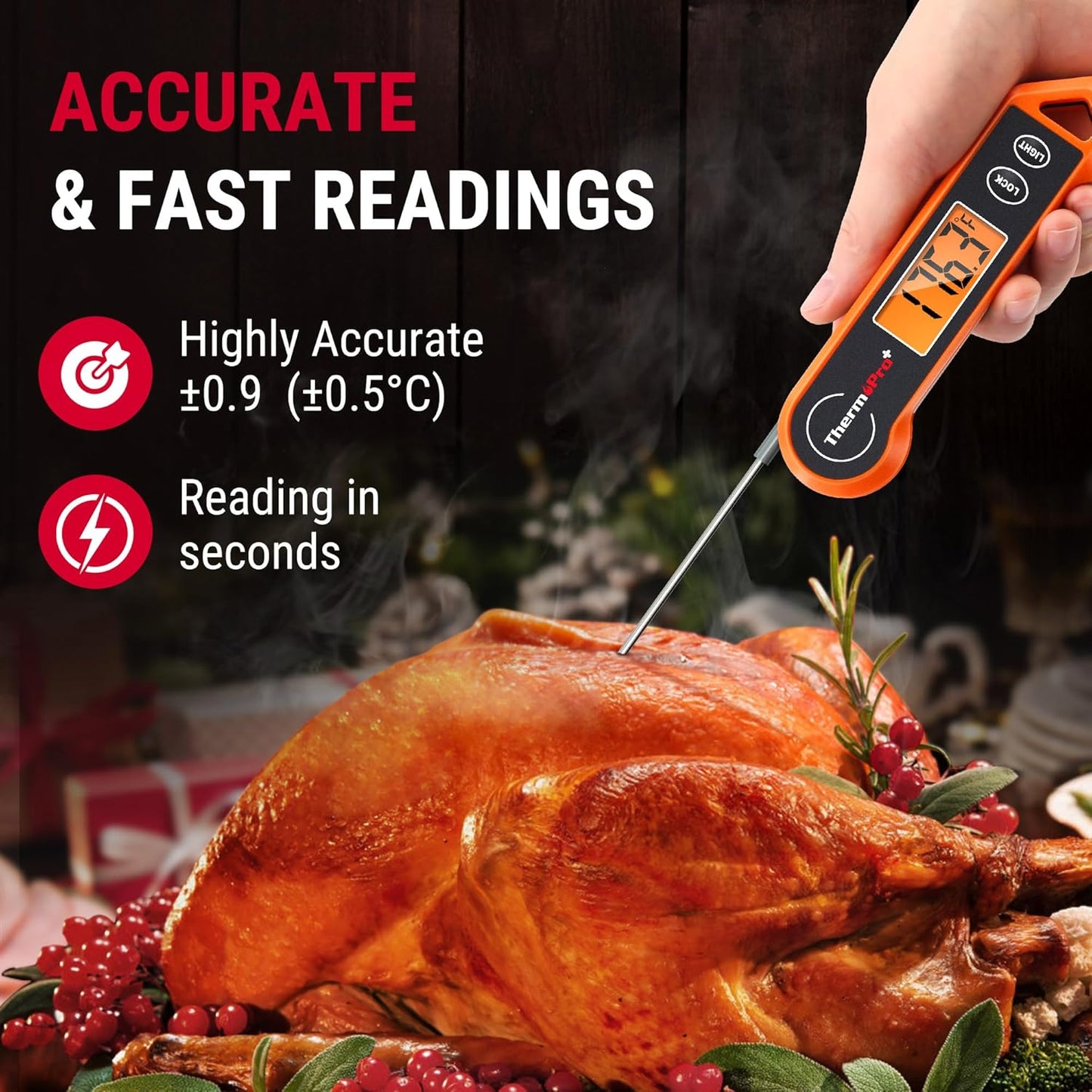 ThermoPro TP19H Digital Meat Thermometer - Ambidextrous Backlit Display | Rechargeable Salt & Pepper Grinder Set