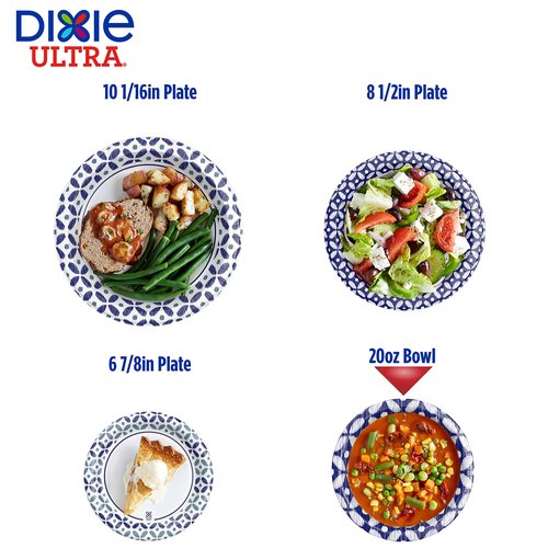 Dixie Ultra® Disposable Paper Bowls, 20 ounce, Dinner Size Printed Disposable Bowls, 56 Count (1 Pack of 56 Bowls),