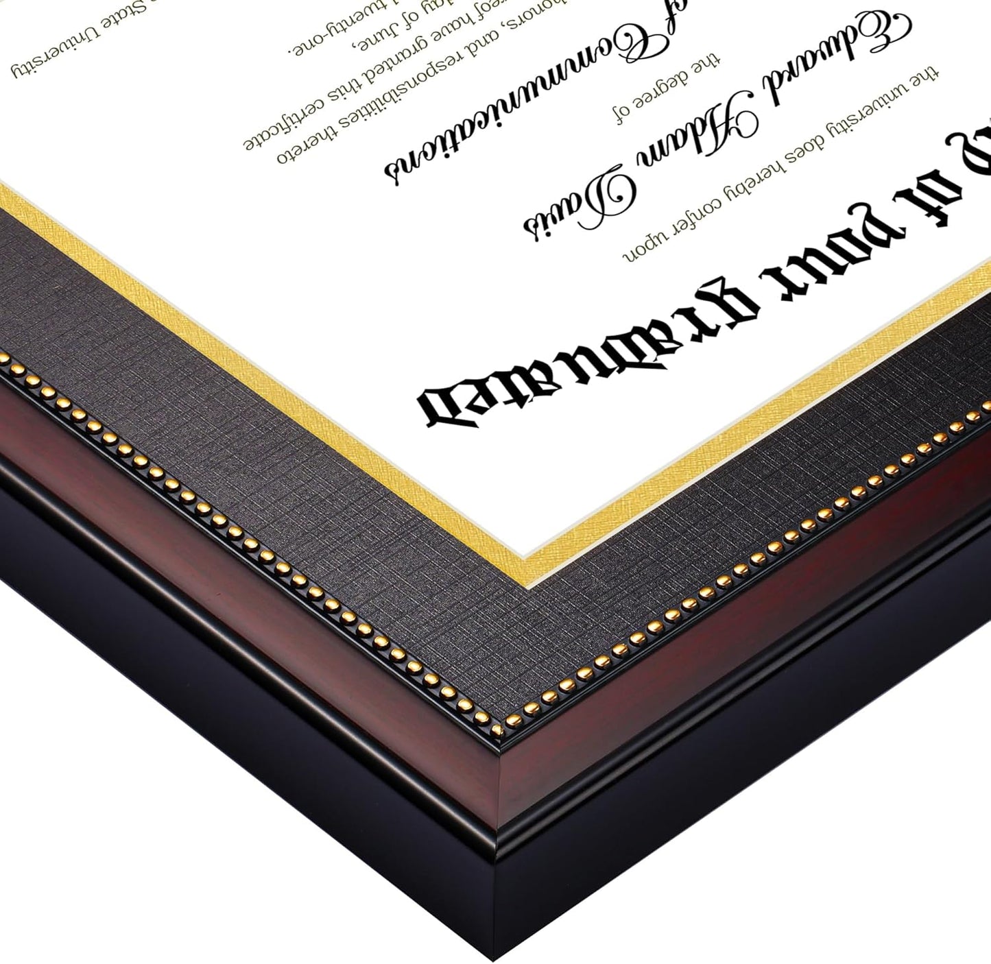 Upsimples 11x14 Diploma Frame - High Definition Glass, Mahogany with Gold Beads, Fits 8.5x11 Certificates