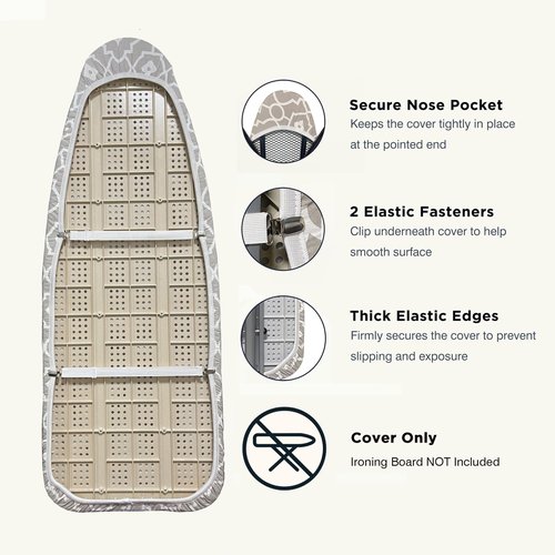 UniSimp Ironing Board Cover and Pad 18"x49" Extra Thick Natural Cotton, Scorch and Stain Resistant Iron Board Cover, Wide Ironing Board Cover with Fasteners Heavy Duty Heatproof Elastic Edge Geometric