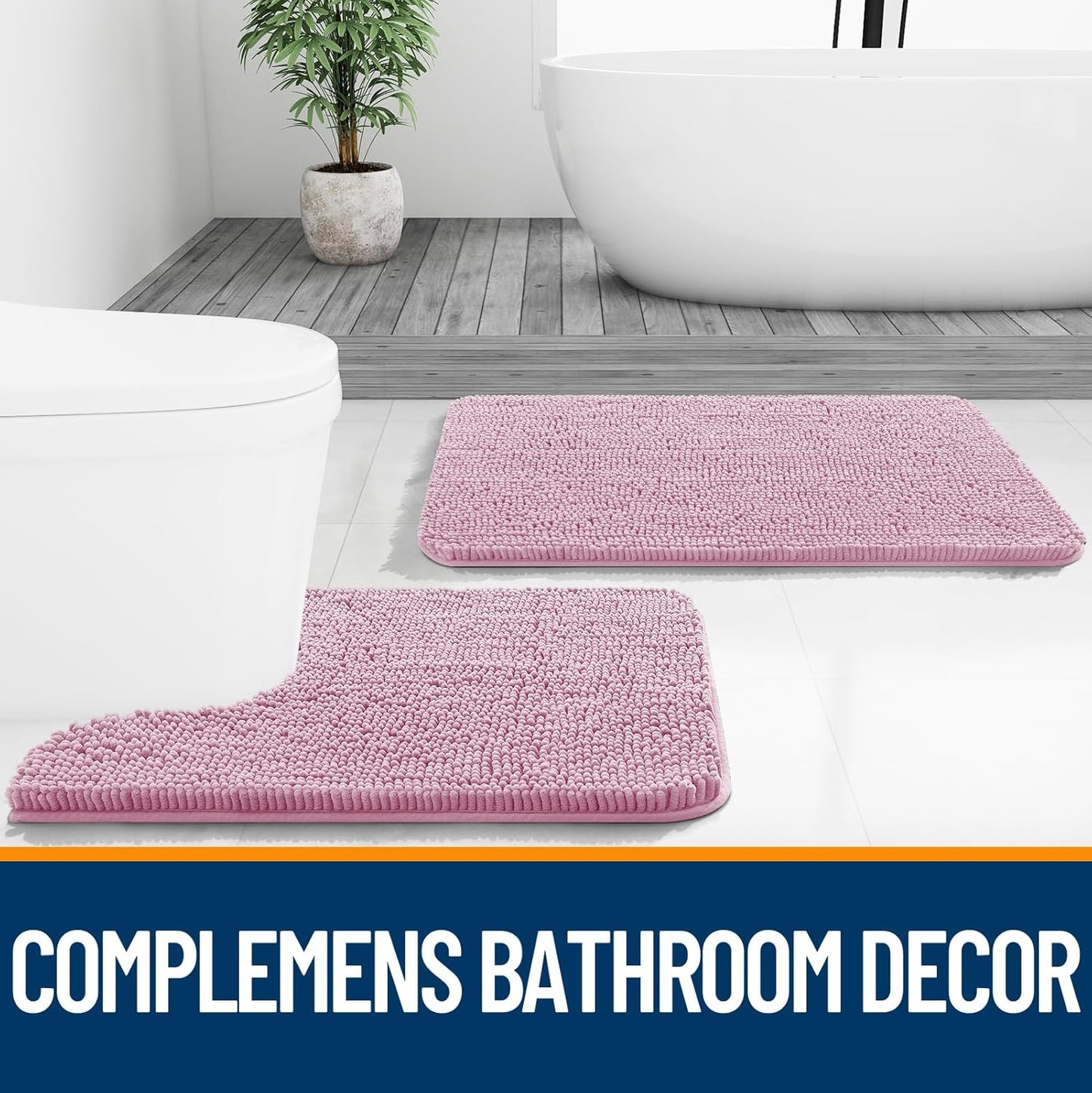 OLANLY Large Bathroom Rugs - Extra Soft Chenille Bath Mats | Quick Dry, Machine Washable, Dusty Rose 40x24