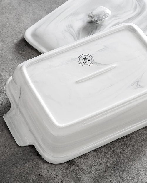 MALACASA Casserole Dish - 3.4 Quart Deep Ceramic Bakeware With Lid | Microwave & Oven Safe, Grey