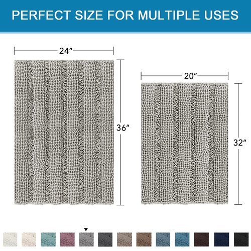 H.VERSAILTEX 2 Piece Bathroom Set - Super Absorbent Chenille Striped Bath Mats, Non Skid, Machine Washable (Dove Grey, 24 x 36 Plus 20 x 32 - Inches)