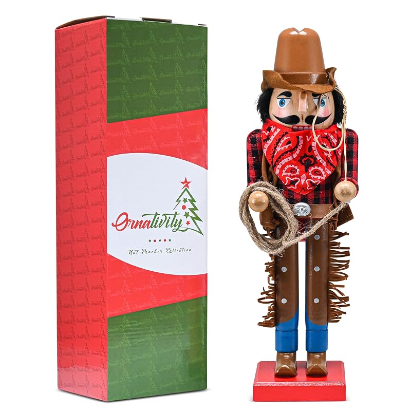 Christmas Western Cowboy Nutcracker – 14" Wooden Lever Nutcracker Decoration
