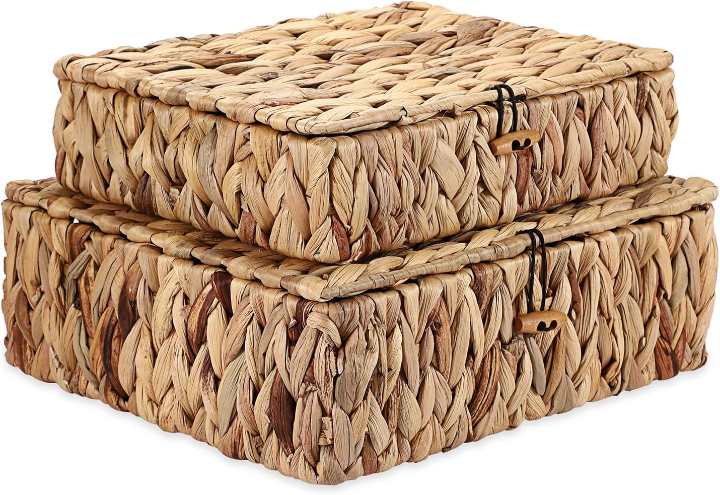 Regine Switzerland Set of 2 Handwoven Water Hyacinth Baskets - Decorative Storage Bins with Lids for Organizing