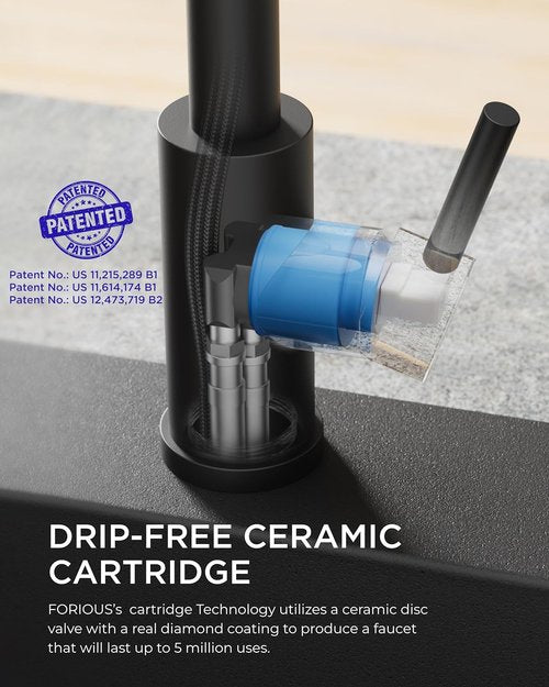 FORIOUS Black Kitchen Faucet - Pull Down Sprayer with Soap Dispenser | Classic High Arc Design for Farmhouse & RV