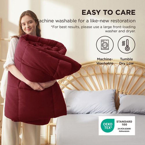 Bedsure Comforter Duvet Insert - Quilted Comforters Queen Size, All Season Duvet, GentleSoft Down Alternative Bedding Blanket, with 8 Tabs, Gifts for Women/Men, Red, Queen 88 x 88 Inches