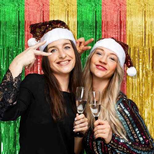 Hawaii Backdrop Party Decorations - 2 Pack Tinsel Curtain for Vibrant Summer Celebrations | Photo Booth Decor