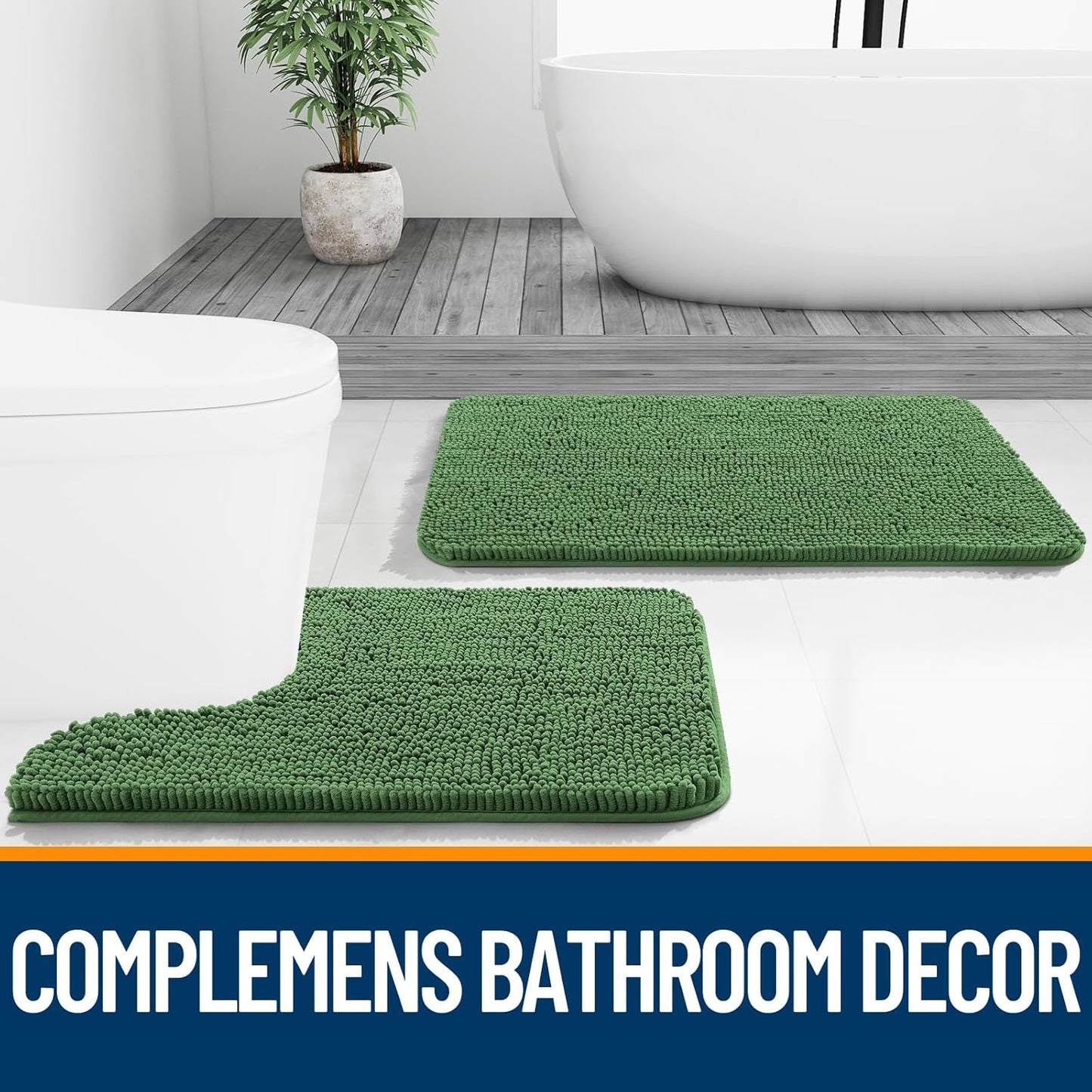 OLANLY Bathroom Runner Rugs - Soft Absorbent Chenille with Rubber Backing | 47x24 Inches, Olive Green