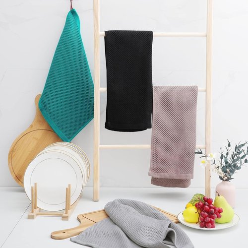 Homaxy 100% Cotton Waffle Weave Kitchen Dish Towels - Ultra Soft & Absorbent | 13 x 28 Inches, 12-Pack, Black
