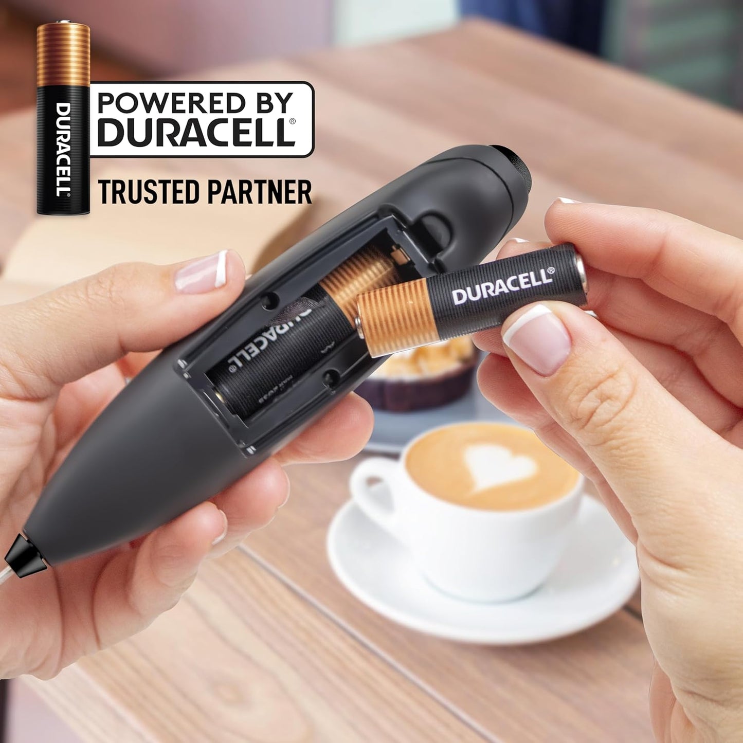 Zulay Kitchen Milk Frother Wand - Ultra-Fast Handheld Drink Mixer with 4 AA Batteries | Executive Black