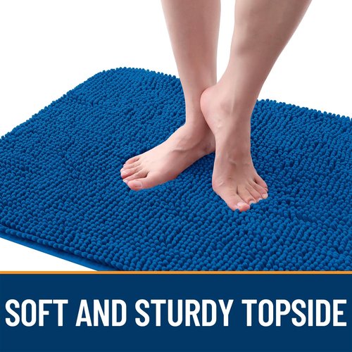 OLANLY Dog Door Mat for Muddy Paws 54x32, Absorbs Moisture and Dirt, Absorbent Non-Slip Washable Doormat, Quick Dry Chenille Mud Mat, Entry Indoor Entryway Carpet for Inside Floor, Deep Navy Blue