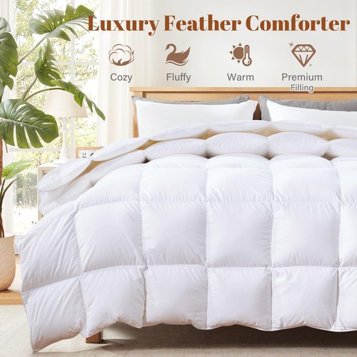 Cosybay Twin Size Feather Down Fiber Comforter - Ultra Fluffy 100% Cotton Duvet Insert, All Season Hotel Luxury Bedding with Corner Tabs, 68"x90" White