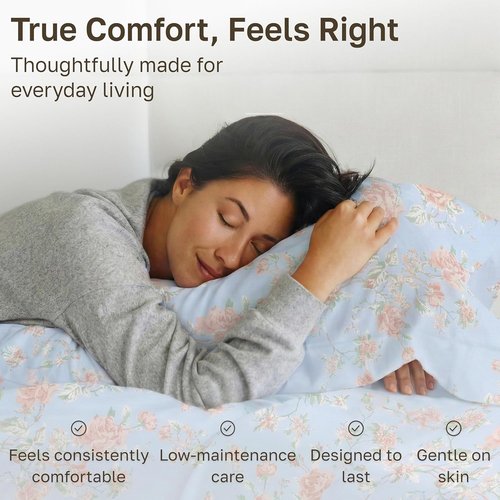 California Design Den Bed Sheets Set - Soft Cotton, 400 TC, Award-Winning Sateen Finish, Deep Pockets | Floral Blue/Pink Full Size