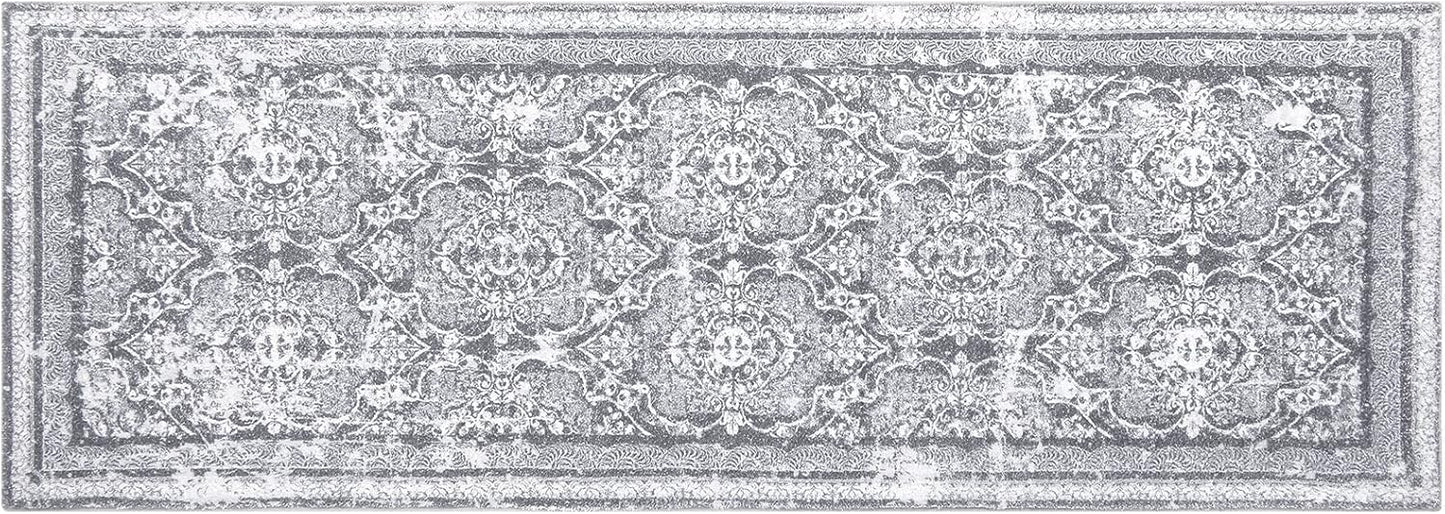 Vaukki Vintage Shaggy Hallway Runner Rug - Soft Non-Slip 2' x 6' Boho Entryway Mat | Grey Washable Carpet for Kitchen & Bathroom