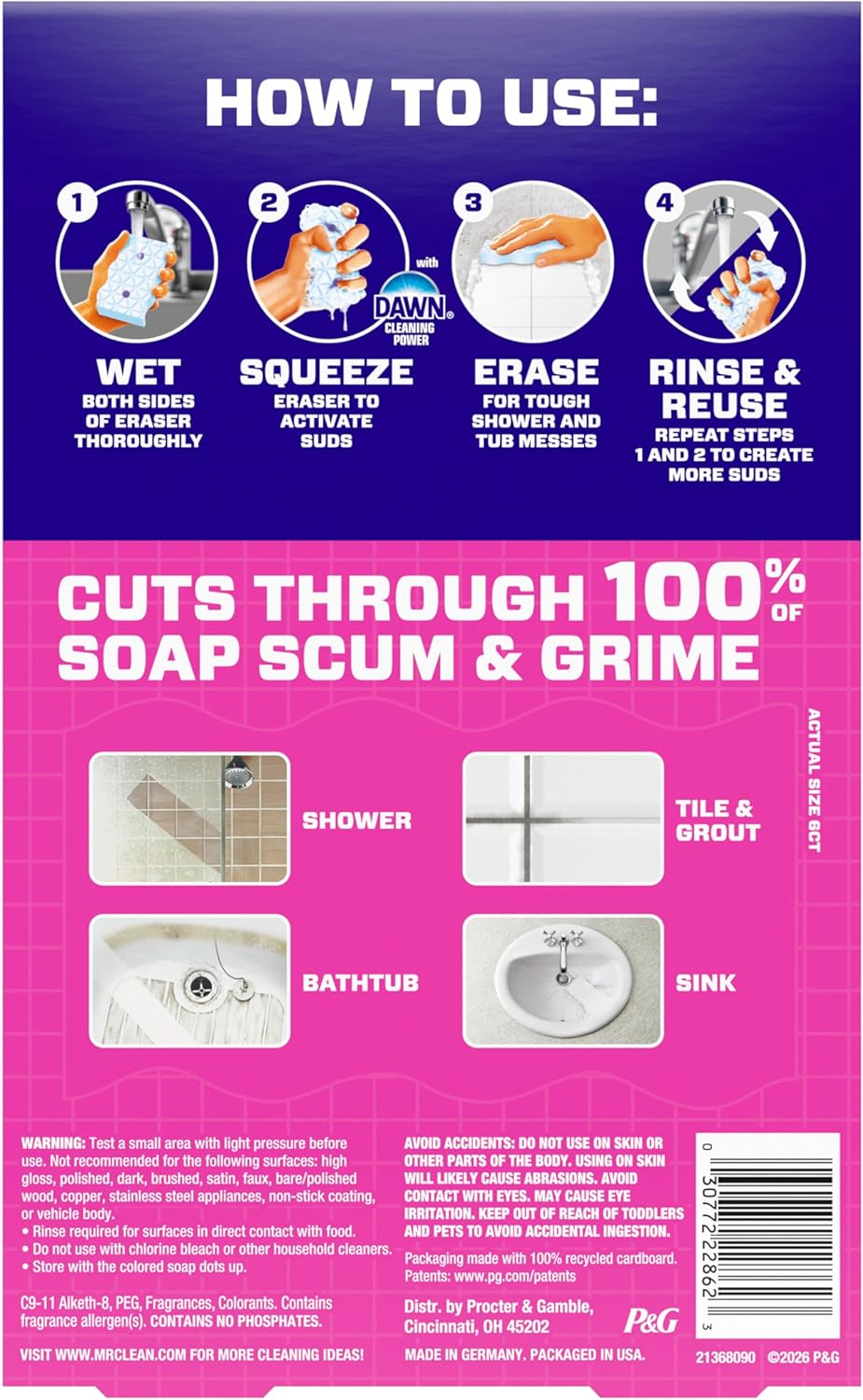 Mr. Clean Magic Eraser Sponge - Powerful Soap Scum Remover with Lavender Scent | 6 Count