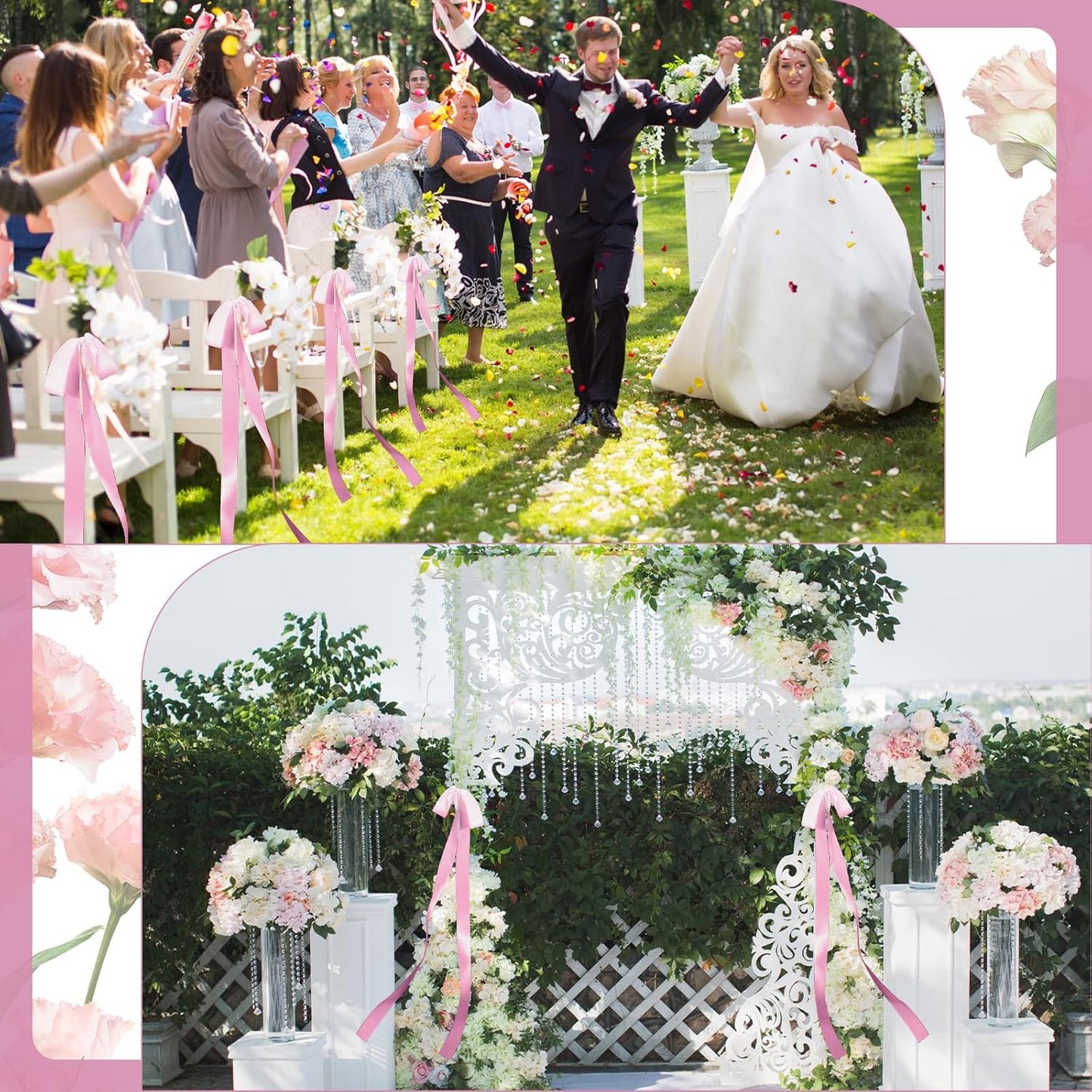 Regine Switzerland 24 Pcs Large Pink Ribbon Bows - Elegant Wedding Chair Decorations