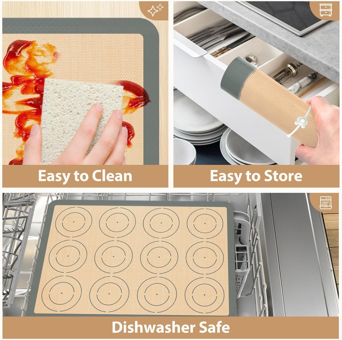 Skiennix Silicone Baking Mats Set of 6 - Non-Stick, Food Grade, Reusable for Cookies, Pizza & Pastries