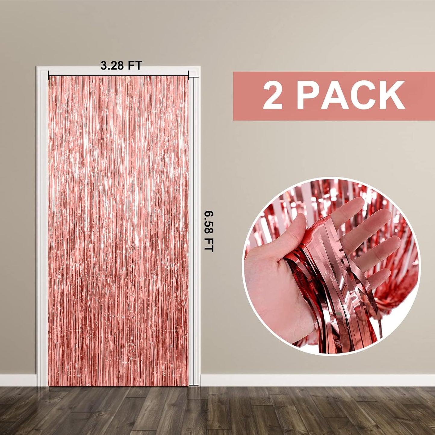 Regine Switzerland 2 Pack Rose Gold Backdrop Foil Curtains | Elegant Birthday & Bachelorette Party Decor