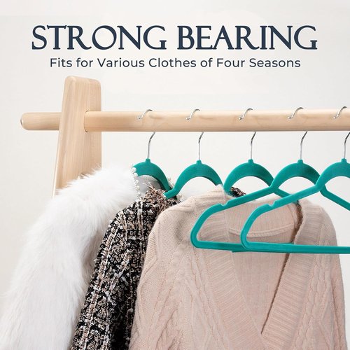 HOUSE DAY Mint Green Velvet Hangers - 60 Pack Non-Slip Heavy Duty Suit Hangers | Space-Saving Design with 360° Rotating Hook