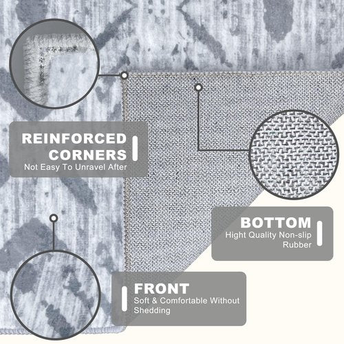 KILOCOCO Hallway Runner Rug 2.6'x14' Washable Rug Printed Moroccan Runner Rug Non Slip Entryway Rug Soft Indoor Long Floor Rug for Bedroom Kitchen Living Room Geometric Boho Carpet Runner, Grey White