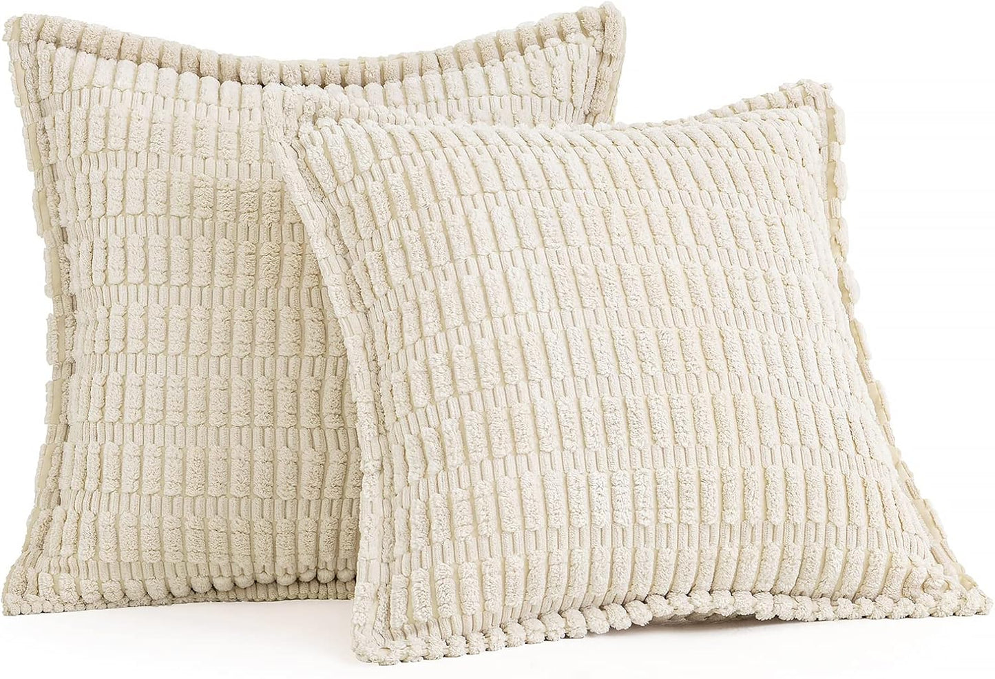 MIULEE Cream White Corduroy Throw Pillow Covers - Soft Striped Design, Set of 2, 18x18 Inch | Modern Boho Home Decor