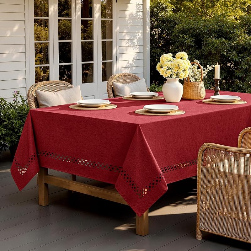 MIULEE Red Rectangle Christmas Tablecloth with Cutouts 52x70 Inch - Variation: Red 70" x 52" Rectangular