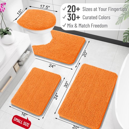 OLANLY Bathroom Rugs 70x46, Extra Soft Absorbent Chenille Bath Rugs, Rubber Backing Quick Dry, Machine Washable Bath Mats for Bathroom Floor, Tub and Shower, Home Decor Accessories, Orange
