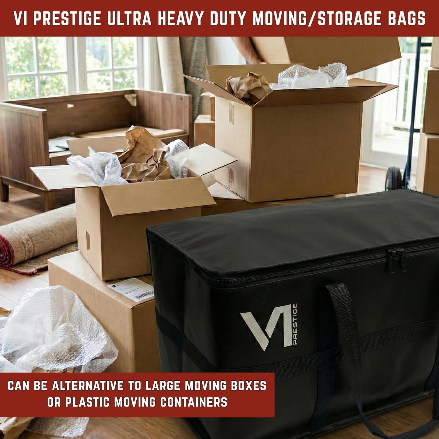 Moving Bags Heavy Duty - Ultra Reinforced Waterproof Canvas Storage Bins | Set of 5 Extra Large Tote Bags