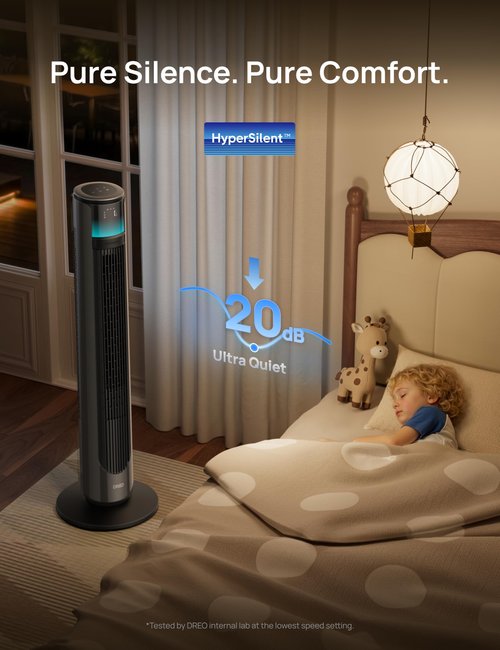 DREO Smart Tower Fan for Indoor & Outdoor Use, 33 ft/s High Velocity, 12 Speeds, 4 Modes Standing Floor Fan, 150° Customizable Oscillating, 20 dB Quiet DC Motor for Bedroom, Weather Resistant