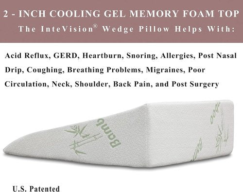 InteVision Extra Large Bed Wedge Pillow - 33" x 30.5" x 7.5" | Memory Foam for Acid Reflux & Snoring Relief