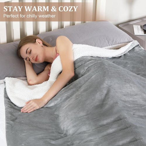 CAROMIO Electric Blanket King Size 90" x 100", Large Thickened Sherpa Heated Blanket King with Dual Control 5 Heating Levels & 10 Hours Auto Off, Machine Washable Fast Heating Blanket King Size, Grey