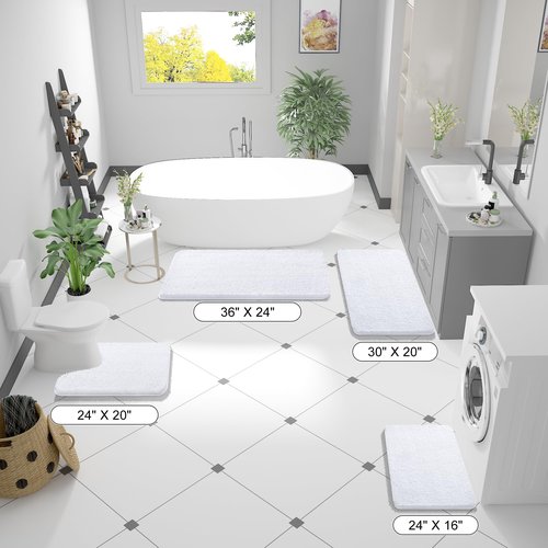 OLANLY Bathroom Rugs 44x24, Extra Soft Absorbent Chenille Bath Rugs, Rubber Backing Quick Dry, Machine Washable Bath Mats for Bathroom Floor, Tub and Shower, Home Decor Accessories, White
