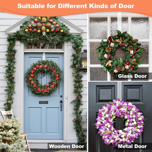 Clear Wreath Hanger - 15" Invisible Over The Door Hook | Non-Scratch, 10lb Heavy Duty Decor